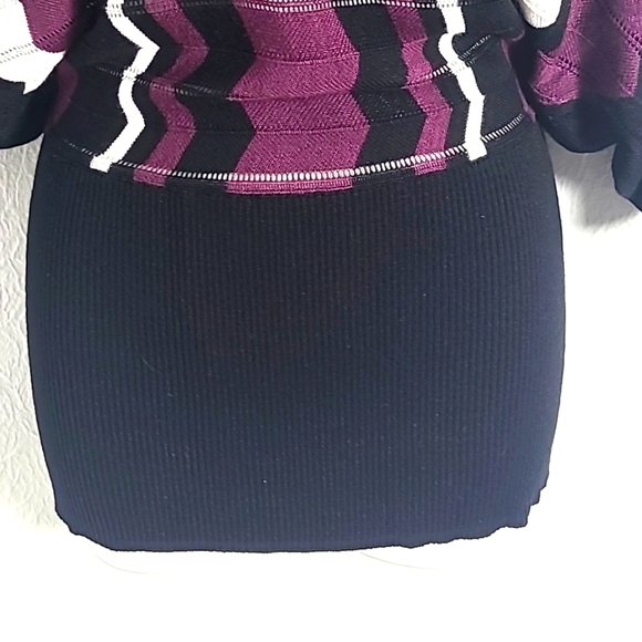 Bobbie Brooks Vintage Sweater, Black Purple & White Zigzag Lines Cowl Neck Large - Picture 3 of 7